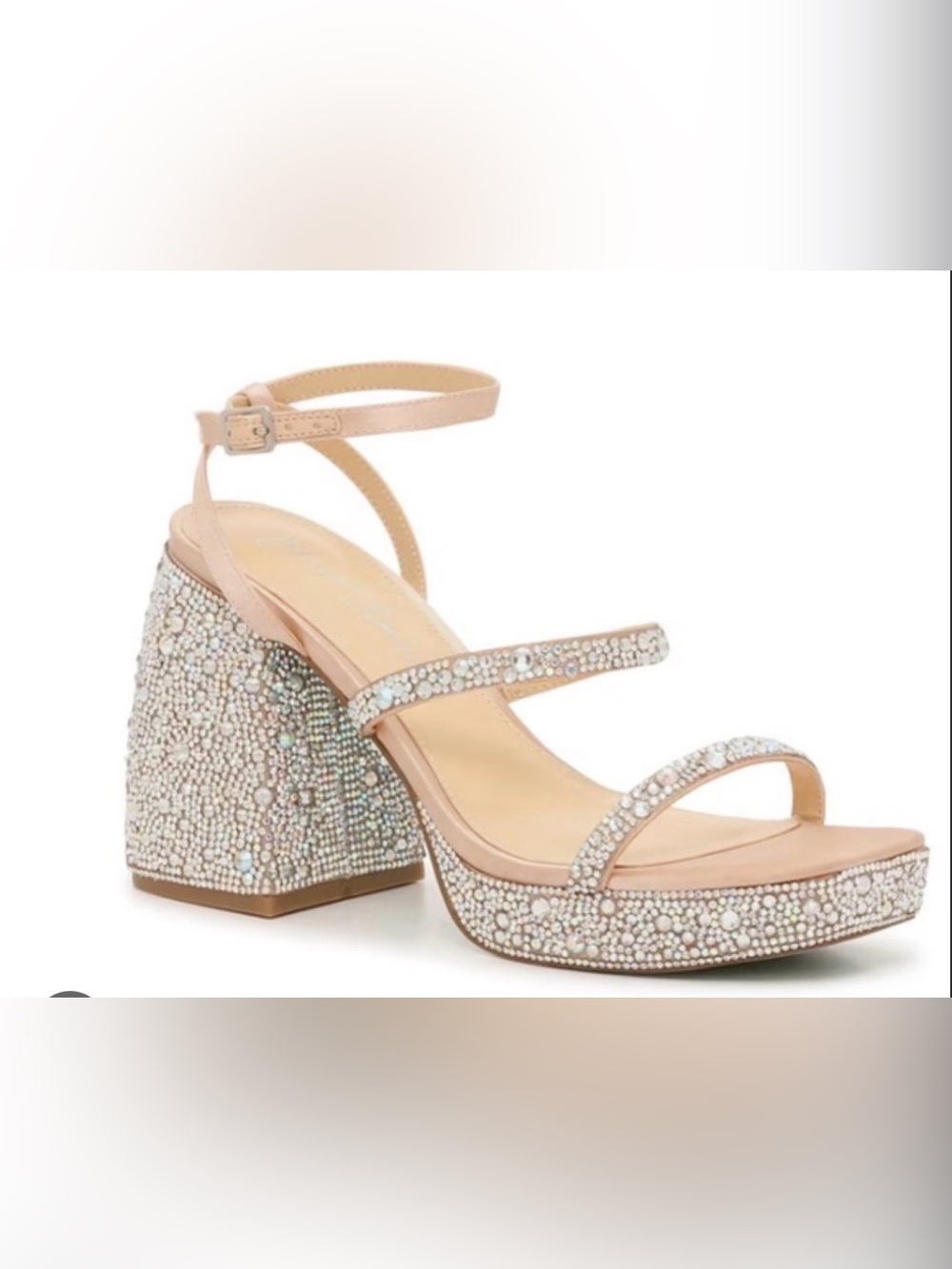 Betsy Johnson SB-Jany Embellished Blush Crystal Block Heel Sandal - Women Sz 7.5